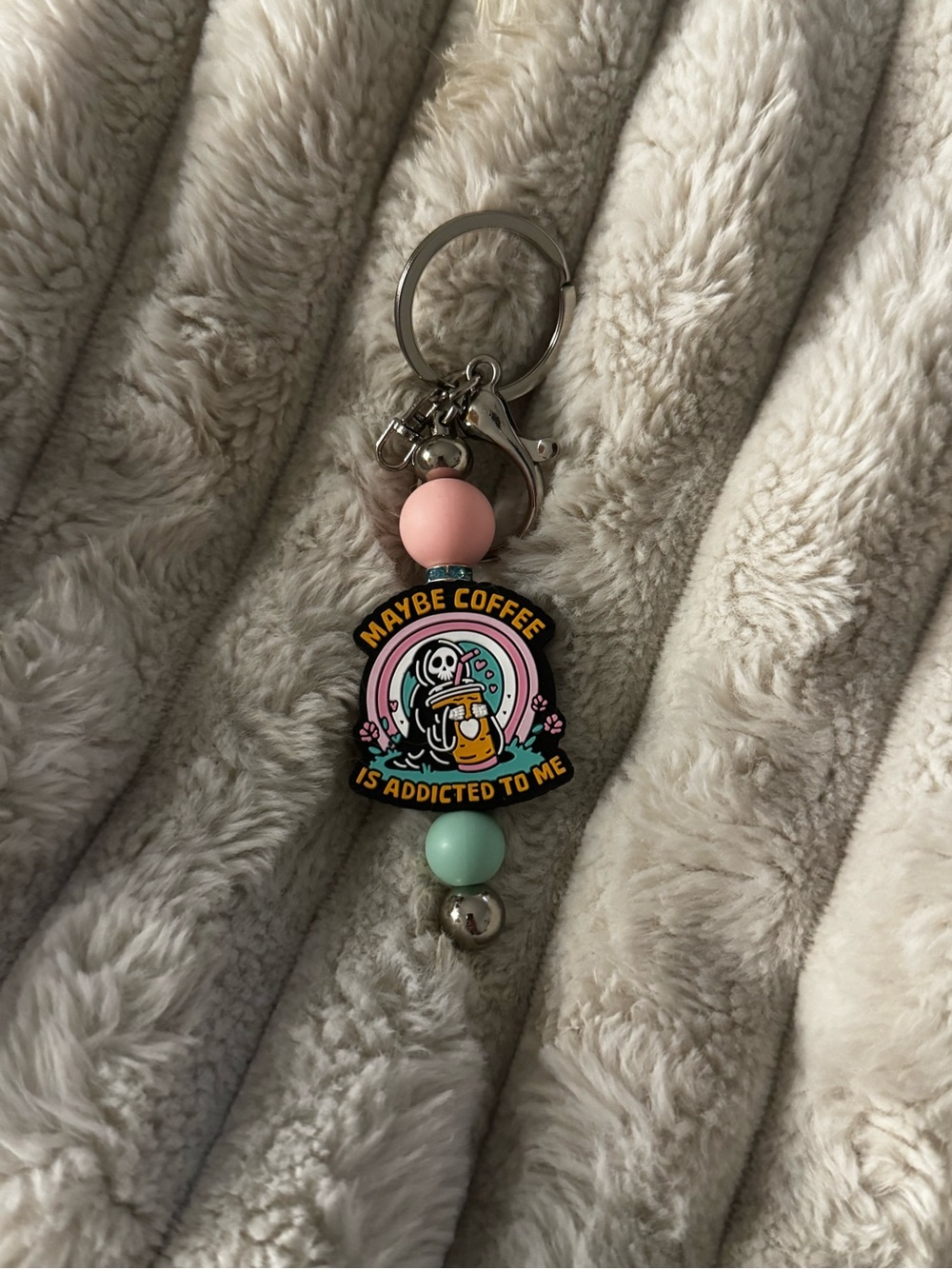 Maybe Coffee Is Addicted To Me Pink & Mint Keychain Charm